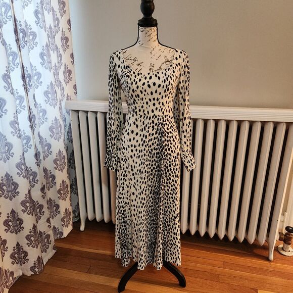 Reformation Alessi Dress in Cheetah, L/S Animal Print Midi Dress with Slit Sz 2 - Picture 3 of 14